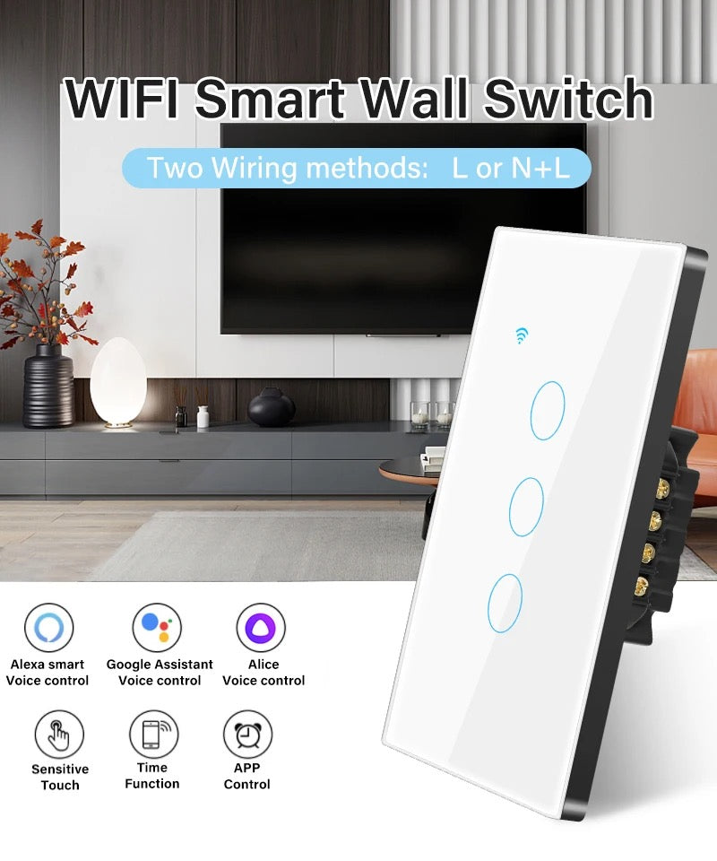 Smart Light Switch . WiFi US Smart Light Switch Neutral wire/No Neutral wire Required 120 Type Wall Touch Switch Work with Alexa, Google Home , NEW