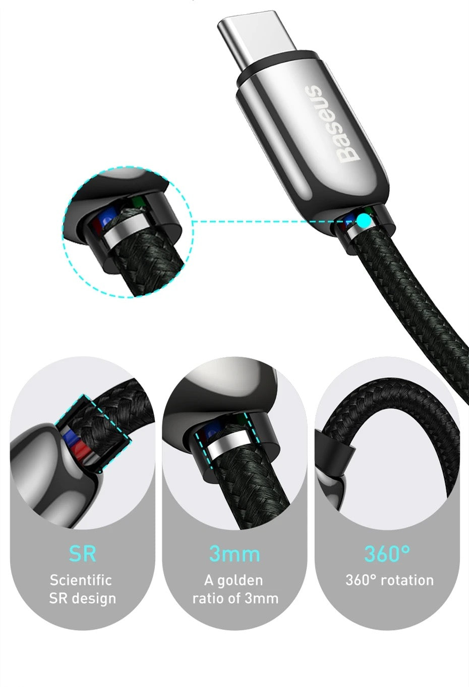 Baseus USB-C to USB-C Cable Display Fast Charging Data Cable  Cable Length 1m and 2m Black