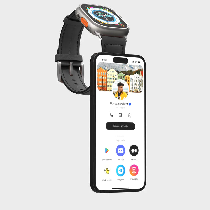 tap. GoWrist™ - Your On-The-Go Digital Business Card - Compatible with Apple Watch 42/44/45/49 mm