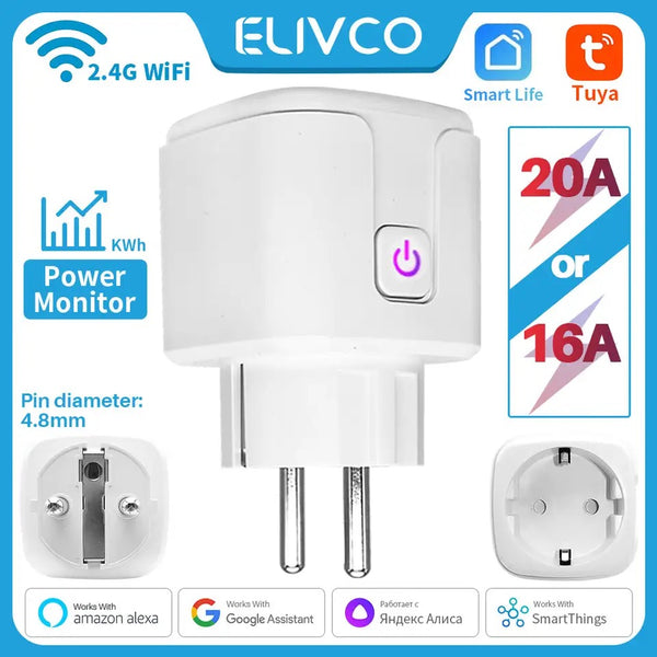 WiFi Smart Plug 16A/20A EU Smart Socket With Power Monitor Timing Smart Life Support Alexa Google Home Yandex SmartThings ,NEW