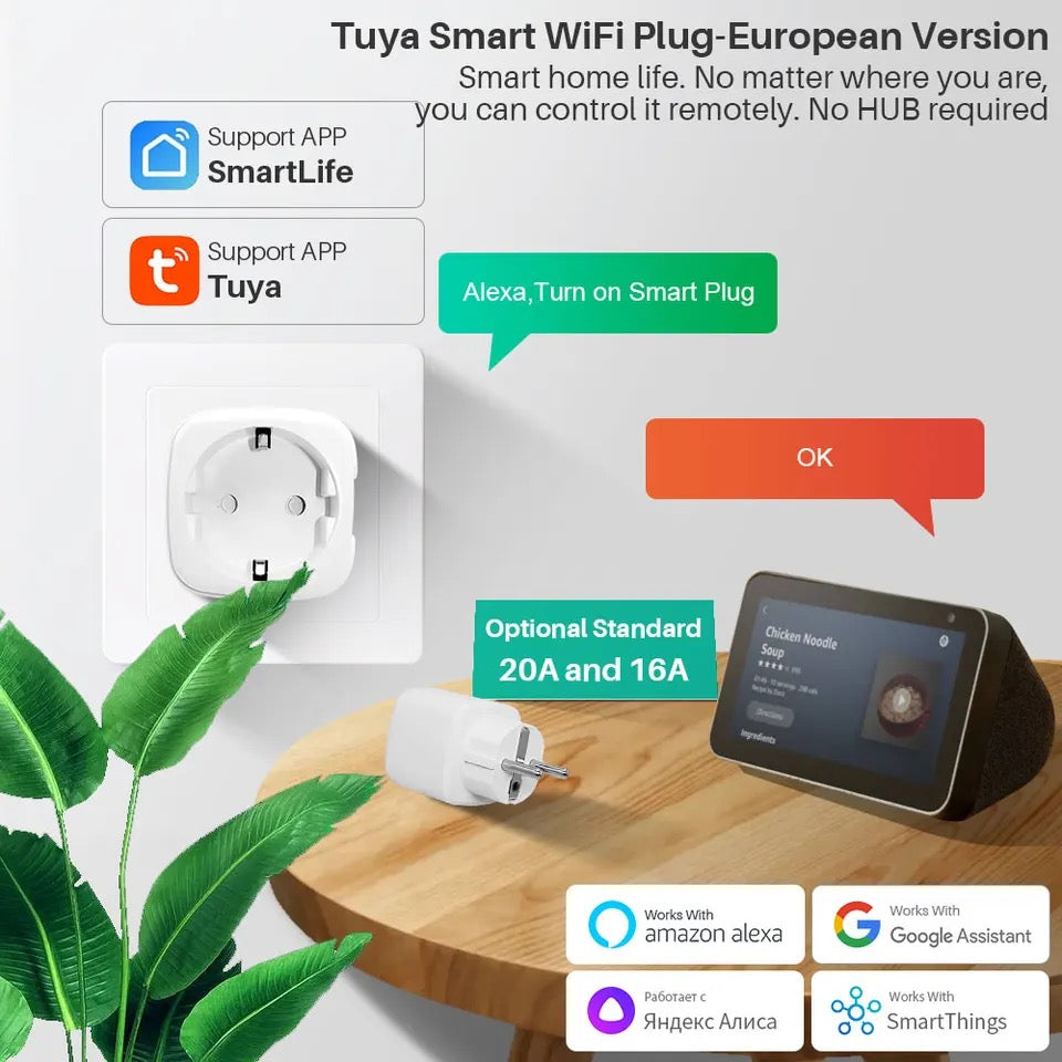 WiFi Smart Plug 16A/20A EU Smart Socket With Power Monitor Timing Smart Life Support Alexa Google Home Yandex SmartThings ,NEW