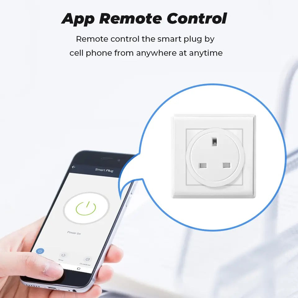 Smart Wifi Plug 20A Tuya UK Wireless Control Socket Outlet with Energy Monitering Timer Function Works with Alexa Google Home ,NEW