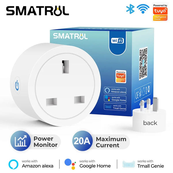Smart Wifi Plug 20A Tuya UK Wireless Control Socket Outlet with Energy Monitering Timer Function Works with Alexa Google Home ,NEW