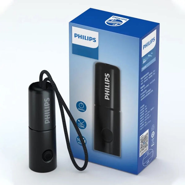Philips 7cm Mini EDC Flashlight 300 Lumens Rechargeable LED Light with  Battery Portable Outdoor Lighting for Camping , NEW