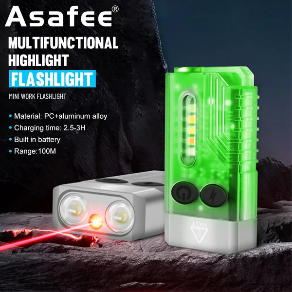 Asafee V10L 1100LM Fluorescent EDC Mini Flashlight Waterproof 2*SZ5-M3 ++5MW Lamp 100M Range Keychain Redline Blue Red UV Light , NEW