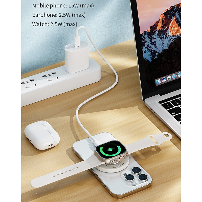 ROCK  3 in 1  (Magsafe)  Magnetic Wireless Charger with Ring Holder 15W Mini Fast Charging Pad For AirPods iWatch