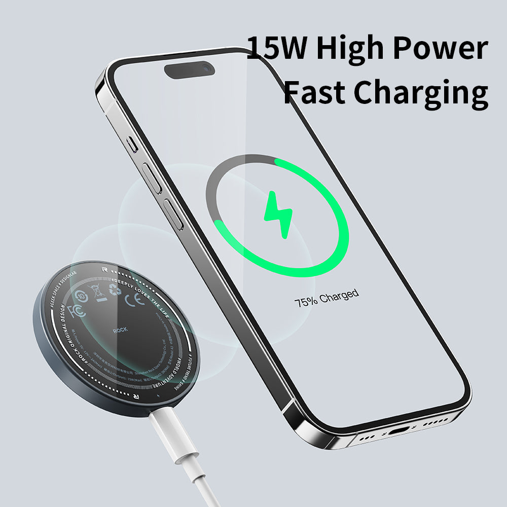 ROCK  3 in 1  (Magsafe)  Magnetic Wireless Charger with Ring Holder 15W Mini Fast Charging Pad For AirPods iWatch