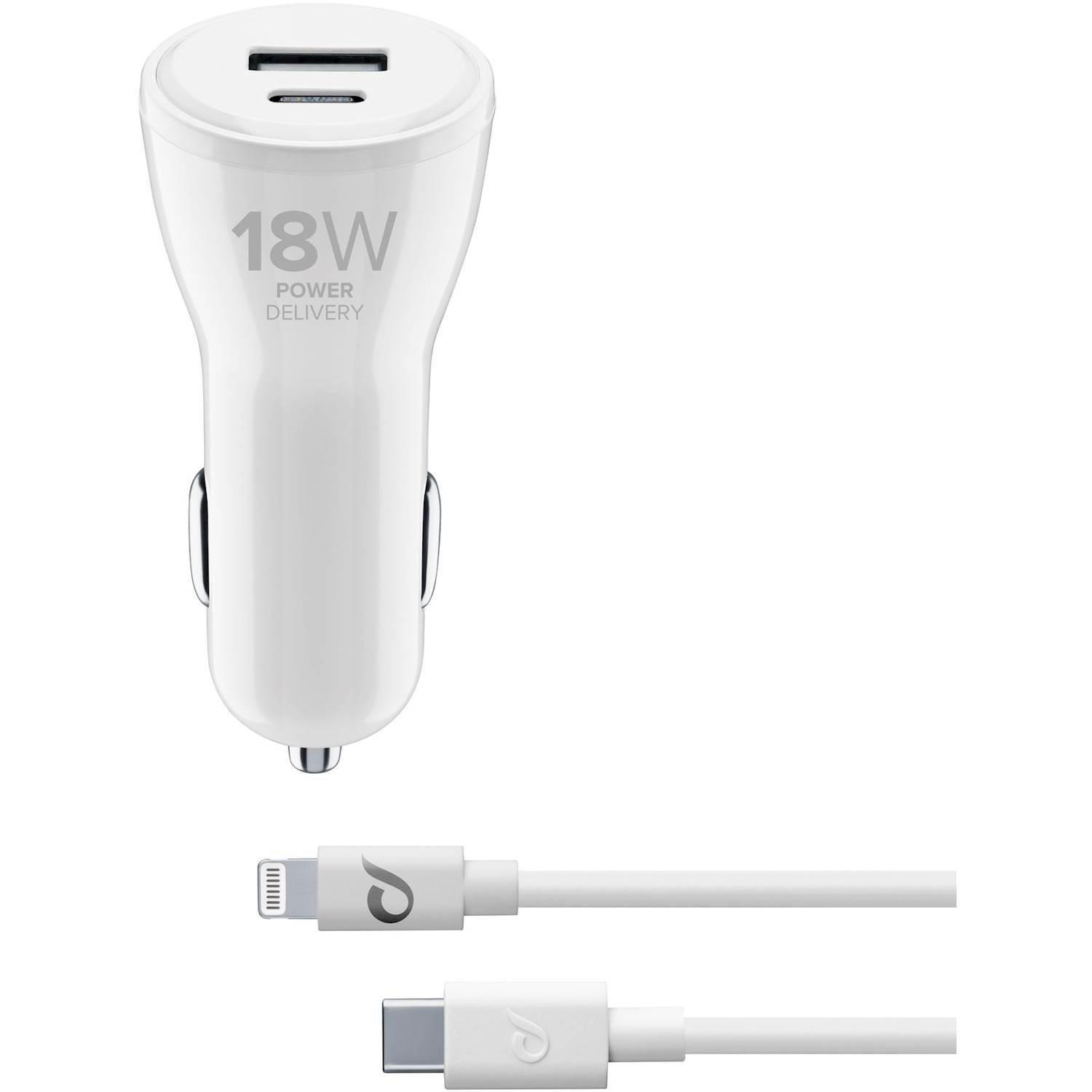 Cellularline USB-C™ Car Charger Dual Kit 18W + 12W – USB-C to Lightning