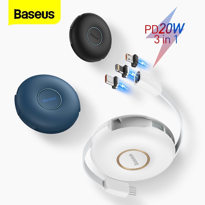 Baseus PD 20W Magnetic 3 in 1 USB C Cable for iPhone 12 Charger Micro USB Type C Fast Charging for Samsung Retractable Cord (Sale)