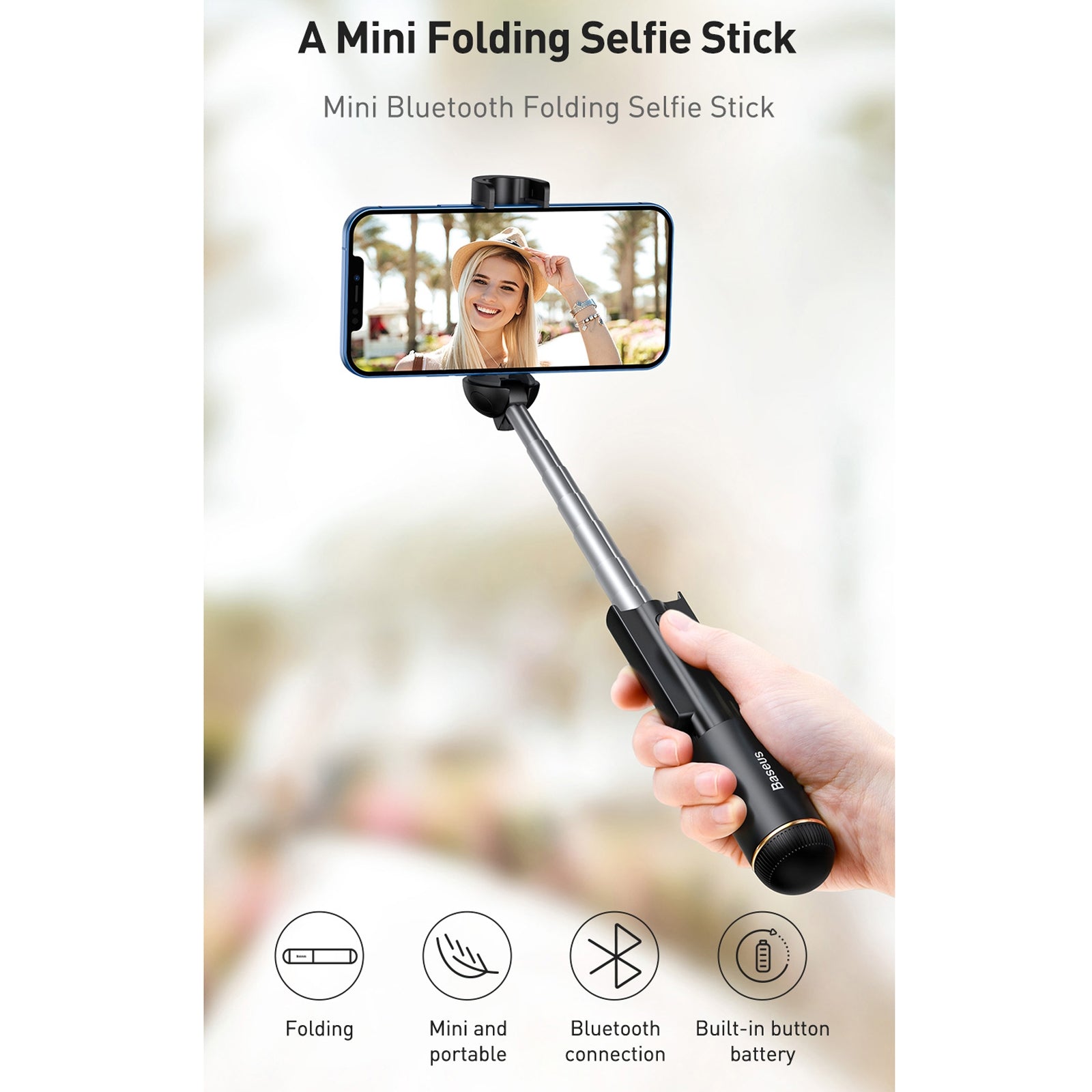 Baseus Mini Bluetooth Folding Selfie Stick Self Timer Rod Black